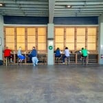 Bar seats against the long wall